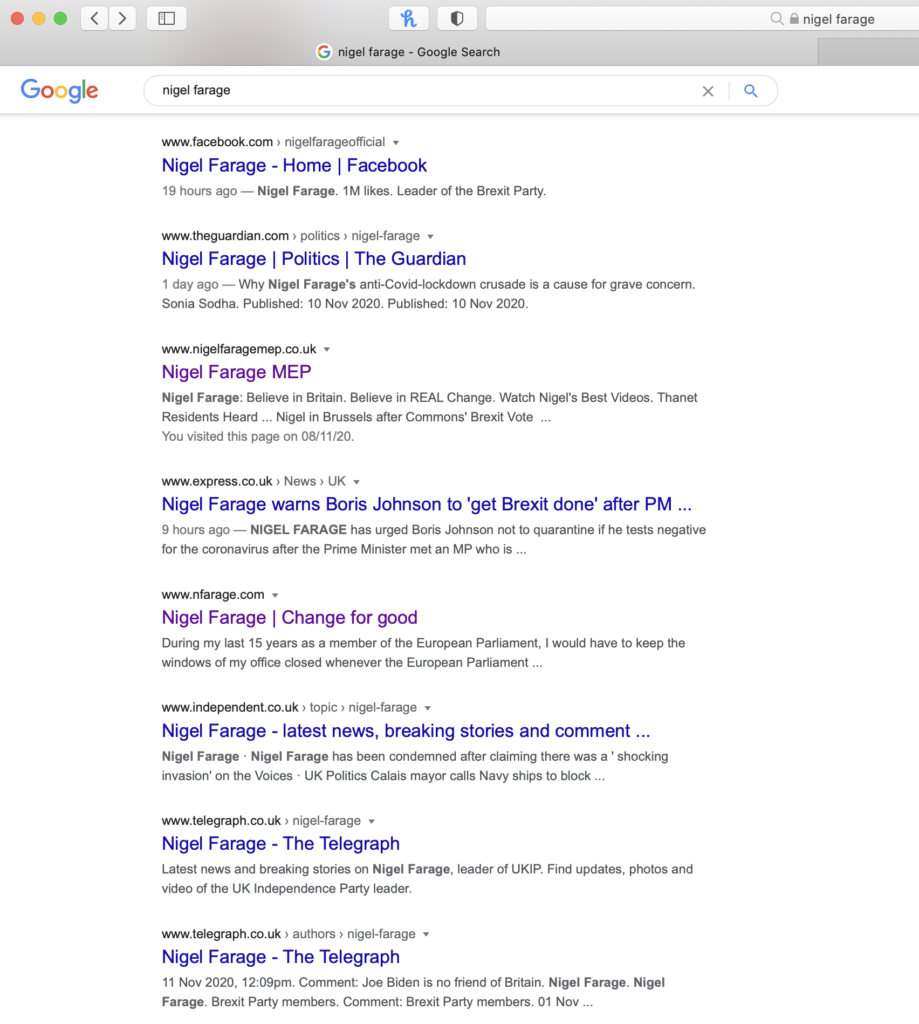 Nigel Farage hijacked website rankings